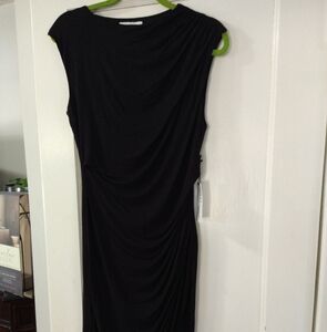 Black Ruched Sheath Midi Dress